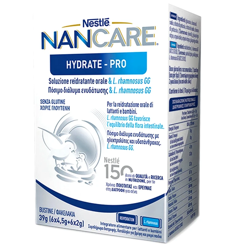 Nestle Nestle NANCare Hydrate-Pro Πόσιμο Διάλυμα Ενυδάτωσης με Ηλεκτρολύτες, Υδατάνθρακες & L.Rhamnosus για Βρέφη & Παιδιά 39g