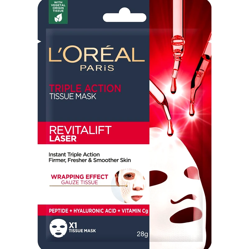 Loreal Paris L'oreal Paris Revitalift Laser Triple Action Tissue Mask Αντιγηραντική Υφασμάτινη Μάσκα Προσώπου, Τριπλής Δράσης 28g