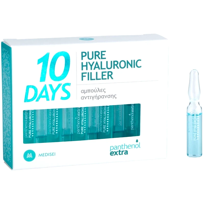 Medisei Medisei Panthenol Extra 10 Days Pure Hyaluronic Filler Ενυδατικός Ορός Προσώπου με Υαλουρονικό Οξύ για Αντιγήρανση 10x2ml