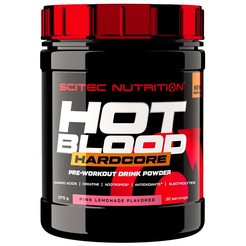 Scitec Nutrition Scitec Nutrition Hot Blood Hardcore Pre-Workout Drink Powder Συμπλήρωμα Διατροφής με Κρεατίνη για Ενίσχυση της Μυικής Δύναμης 375g - Pink Lemonade