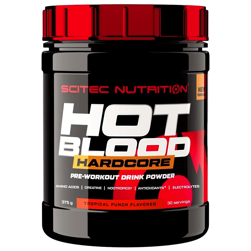 Scitec Nutrition Scitec Nutrition Hot Blood Hardcore Pre-Workout Drink Powder Συμπλήρωμα Διατροφής με Κρεατίνη για Ενίσχυση της Μυικής Δύναμης 375g - Tropical Punch