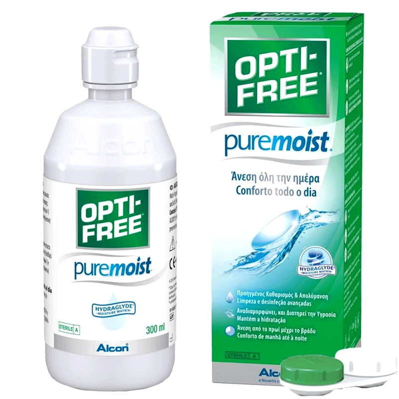 Alcon Alcon Opti-Free Pure Moist Υγρό Απολύμανσης Κατάλληλο για Φακούς Σιλικόνης, Υδρογέλης & Μαλακούς Φακούς Επαφής Πολλαπλών Χρήσεων 300ml