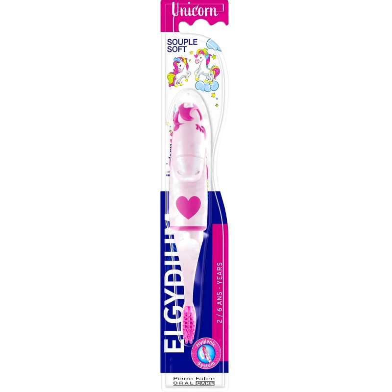 Pierre Fabre Oral Care Elgydium Kids Unicorn Soft Toothbrush 2-6 Years Μαλακή Παιδική Οδοντόβουρτσα με Εργονομική Λαβή & Καπάκι Μεταφοράς 1 Τεμάχιο