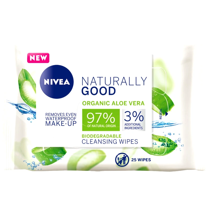 Nivea Nivea Naturally Good Organic Aloe Cleansing Wipes Μαντηλάκια Καθαρισμού Ντεμακιγιάζ με Οργανική Αλόη 25 Τεμάχια