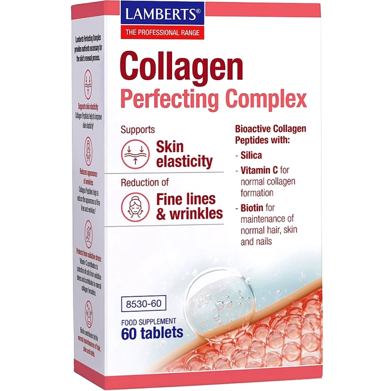 Lamberts Lamberts Collagen Perfecting Complex Συμπλήρωμα Διατροφής Πεπτιδίων Κολλαγόνου, Βιταμινών & Πυριτίου για την Καλή Υγεία του Δέρματος, Μαλλιών & Νυχιών 60tabs