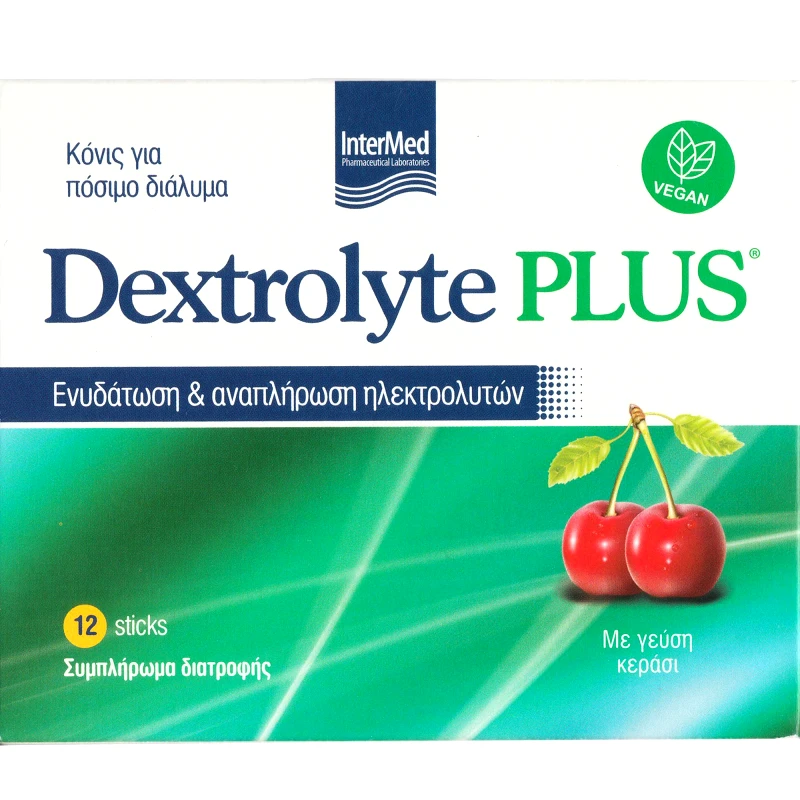 InterMed Intermed Dextrolyte Plus Συμπλήρωμα Διατροφής Ηλεκτρολυτών & Γλυκόζης για Ενυδάτωση & Ενέργεια με Γεύση Κεράσι 12 Sachets