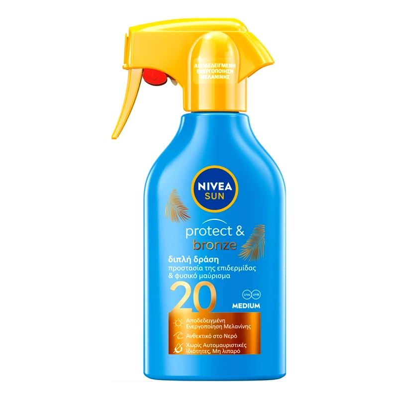 Nivea Nivea Sun Protect & Bronze Spf20 Body Lotion Trigger Spray Αντηλιακό Γαλάκτωμα Σώματος Μεσαίας Προστασίας για Ενεργοποίηση της Φυσικής Διαδικασίας Μαυρίσματος 270ml