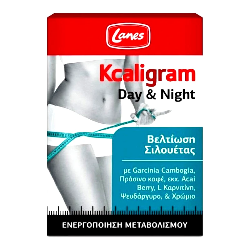Lanes Lanes Kcaligram Συμπλήρωμα Διατροφής  με Ολοκληρωμένο Σύστημα Αδυνατίσματος & Απώλειας Λίπους, Ημέρας & Νύχτας 60tabs