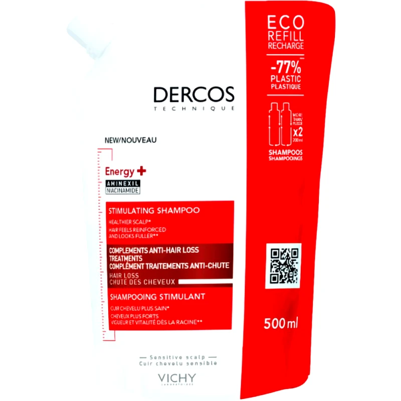 Vichy Vichy Dercos Energy+ Stimulating Shampoo Refil Σαμπουάν Κατά της Τριχόπτωσης  που Επαναφέρει τη Ζωντάνια στα Μαλλιά, Αφήνοντας Ευχάριστη Υφή Ενδυναμώνοντας την Τρίχα & το Τριχωτό 500ml 