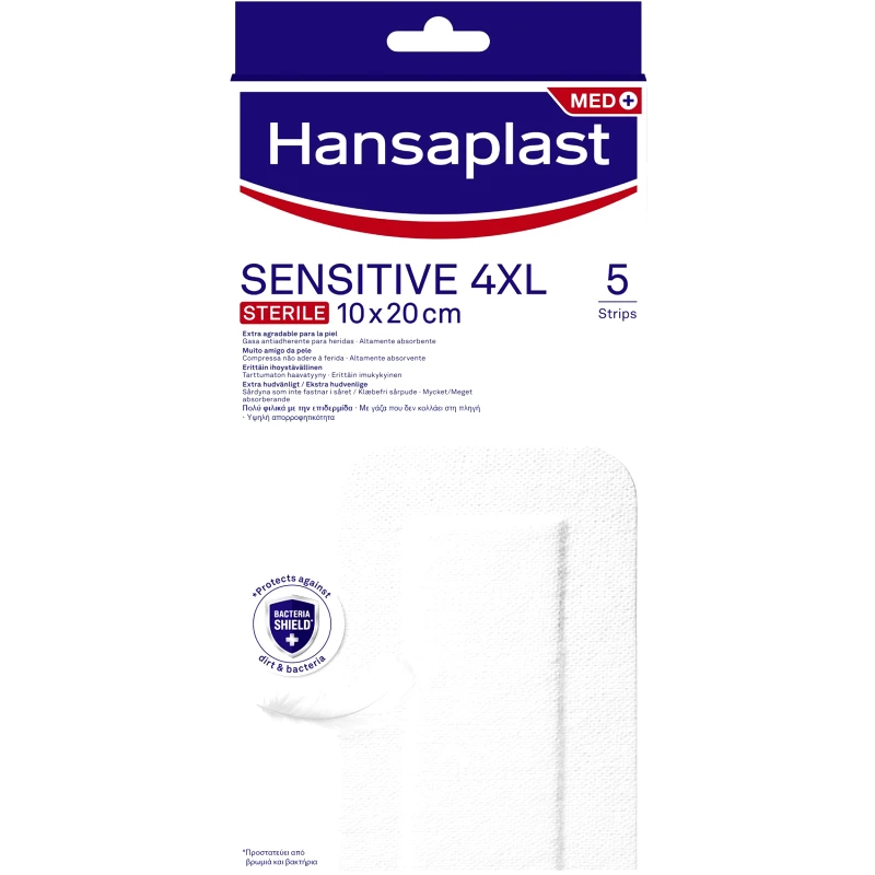 Hansaplast Hansaplast Sensitive 4XL Sterile 10x20cm Αυτοκόλλητα Αποστειρωμένα Επιθέματα για Μεγαλύτερες Πληγές & Μετεγχειρητικά Τραύματα 5 Τεμάχια