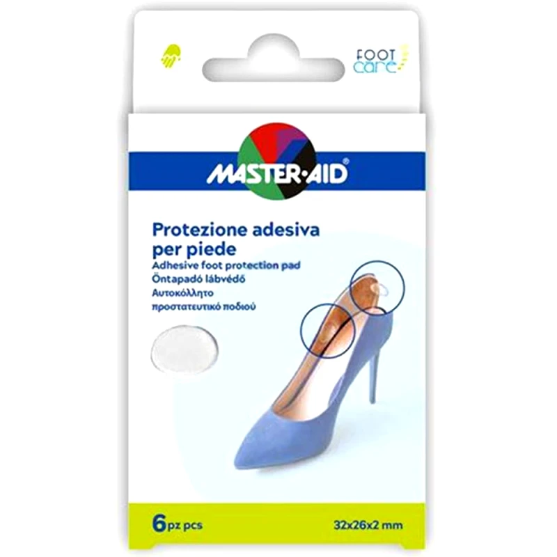 Master Aid Master Aid Adhesive Foot Protection Pad Αυτοκόλλητο Προστατευτικό Επίθεμα Ποδιού 32x26x2mm 6 Τεμάχια
