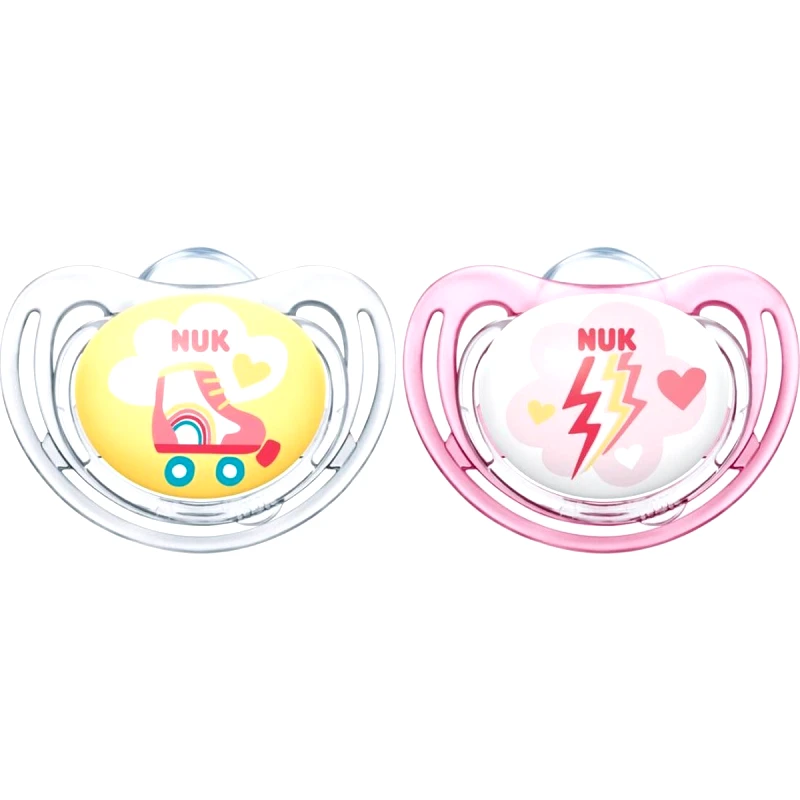 Nuk Nuk Freestyle Silicon Soother 0-6m Ορθοδοντική Πιπίλα Σιλικόνης με Θήκη 2 Τεμάχια Κωδ 10570096 - Διάφανο / Ροζ