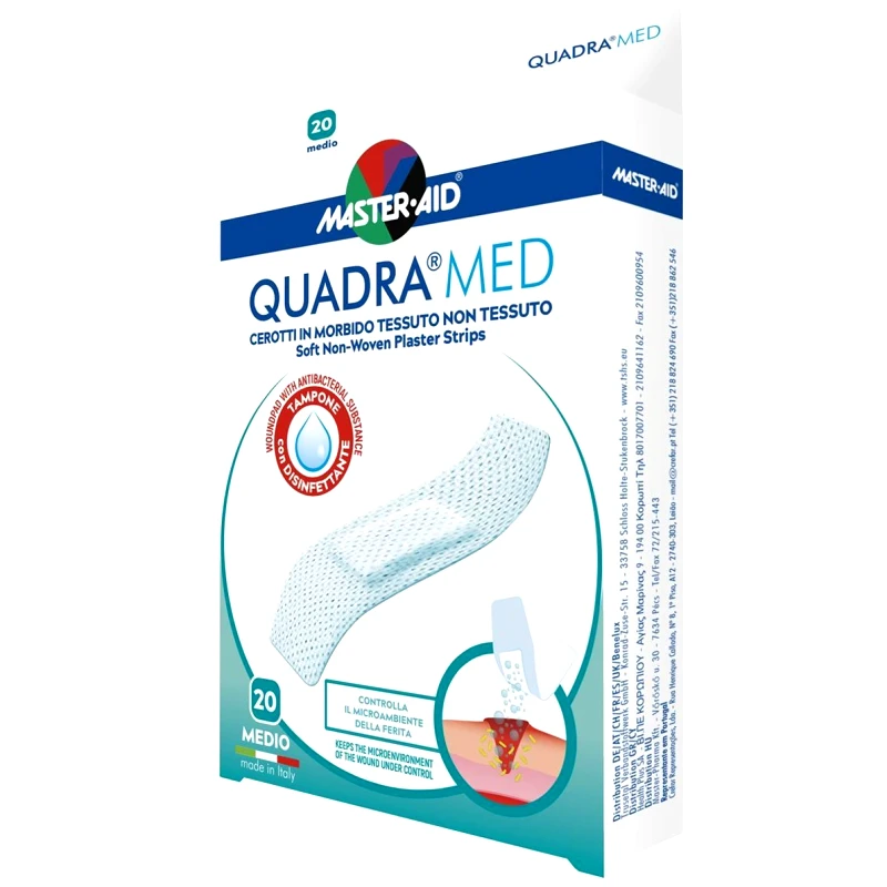 Master Aid Master Aid Quadra Med Medio Soft Non-Woven Plaster Strips 78x20mm Αυτοκόλλητο Επίθεμα Ιδανικό για Μικροτραύματα 20 Τεμάχια