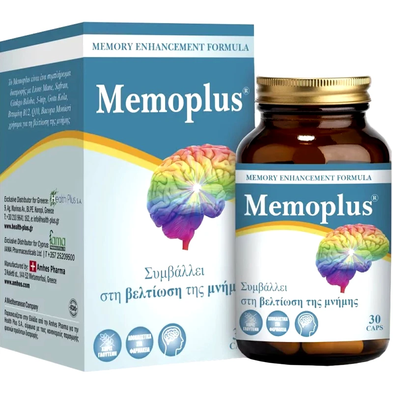 Health-Plus Health-Plus Memoplus Συμπλήρωμα Διατροφής Εκχυλίσματος Βοτάνων με 5-HTP, DMAE, Βιταμίνη Β12 & Συνένζυμο Q10 για Ενίσχυση της Μνήμης & Αποδοτικότερη Σκέψη 30caps