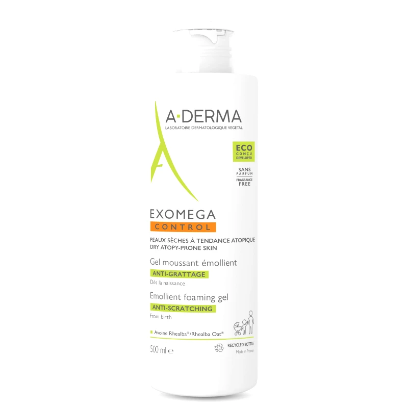 A-Derma A-Derma Exomega Control Anti-Scratching Emolient Foaming Gel Κρεμώδης Αφρός Καθαρισμού σε Μορφή Gel για το Ατοπικό Δέρμα 500ml