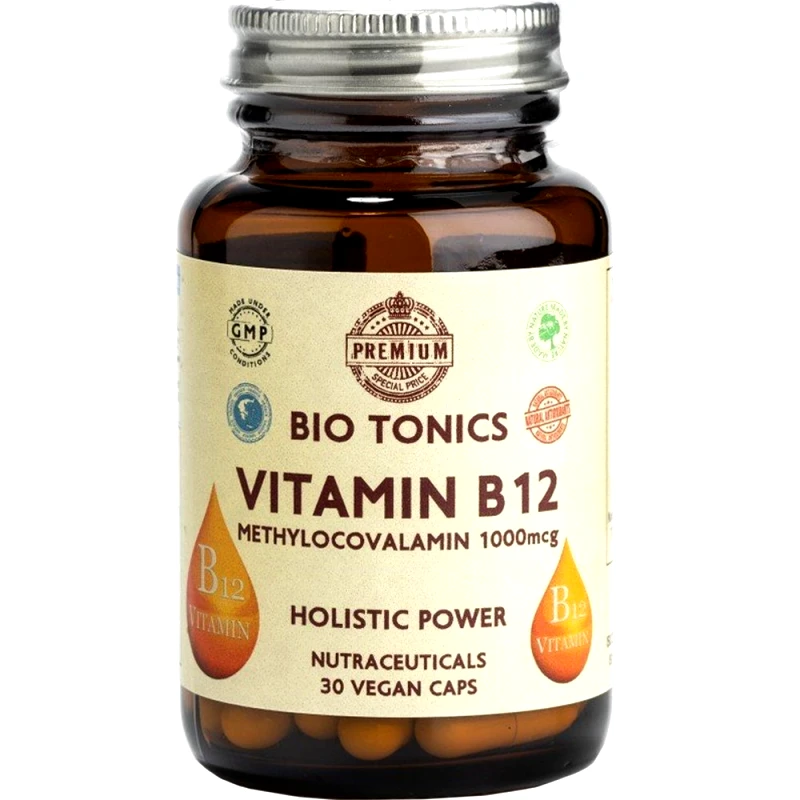 Bio Tonics Bio Tonics Vitamin B12 1000μg Συμπλήρωμα Διατροφής Βιταμίνης Β12 για την Καλή Λειτουργία του Νευρικού Συστήματος 30veg.caps