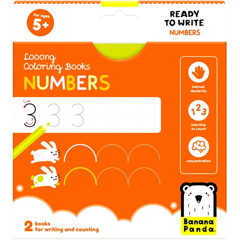 Banana Panda Banana Panda Looong Coloring Books for Writing & Counting 5 Years+ Εκπαιδευτικό Βιβλίο Εκμάθησης Αριθμών 2 Τεμάχια - Numbers