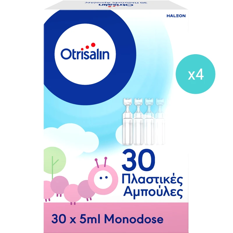 Otrisalin Σετ Otrisalin Sterile Nasal Solution in Ampoules Αποστειρωμένο Φυσιολογικό Διάλυμα για τον Καθαρισμό & την Ενυδάτωση της Μύτης 4x(30x5ml)