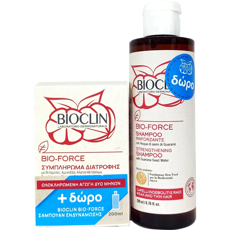 Bioclin Bioclin Πακέτο Προσφοράς Bio-Force Συμπλήρωμα Διατροφής για την Καλή Υγεία των Μαλλιών 60tabs & Δώρο Bio-Force Σαμπουάν Ενδυνάμωσης 200ml