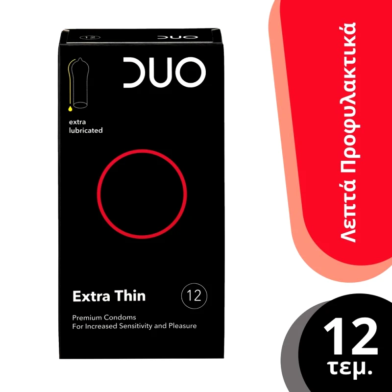Duo Duo Extra Thin Premium Condoms Λεπτό Προφυλακτικό Για Μεγαλύτερη Αίσθηση & Ευχαρίστηση 12 Τεμάχια