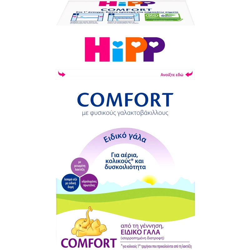 Hipp Hipp Comfort Special Milk Formula for Management of Colic & Constipation 0+ Ειδική Φόρμουλα Γάλακτος για Βρέφη από τη Γέννηση & Μετά για την Αντιμετώπιση Αερίων, Κολικών & Δυσκοιλιότητας που Προκαλούνται από τη Λακτόζη 600g
