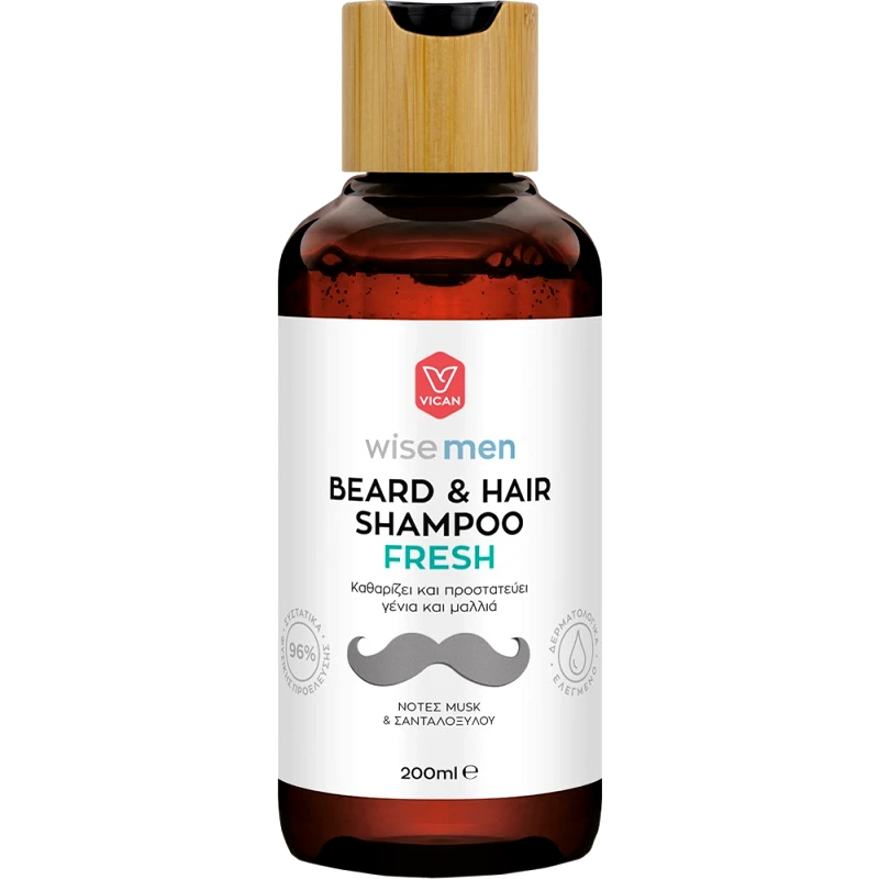 Vican Vican Wise Men Beard & Hair Shampoo Fresh Ανδρικό Σαμπουάν για Μαλλιά & Γένια για Καθαρισμό & Ενυδάτωση της Τρίχας & του Δέρματος με Άρωμα Musk & Σανταλόξυλου 200ml