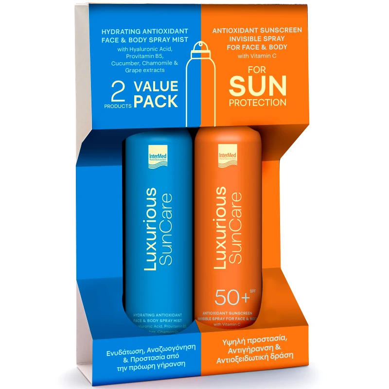 Luxurious Luxurious Promo Hydrating Antioxidant Face - Body Mist 200ml & Sunscreen Invisible Spray Spf50+, 200ml