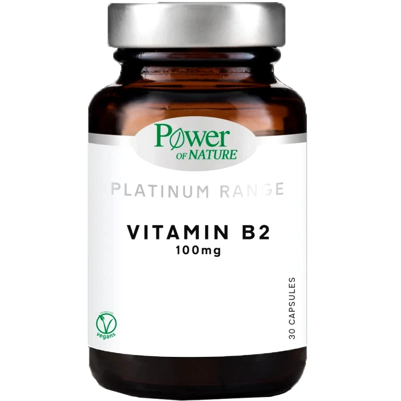 Power Health Power Health  Platinum Range Vitamin B2 100mg Συμπλήρωμα Διατροφής με Βιταμίνη B2 για την Καλή Λειτουργία των Μεταβολικών Διεργασιών του Οργανισμού 30veg.caps