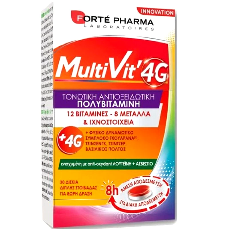 FORTE PHARMA Forté Pharma Multivit 4G Τονωτική Αντιοξειδωτική Πολυβιταμίνη 30 Δισκία