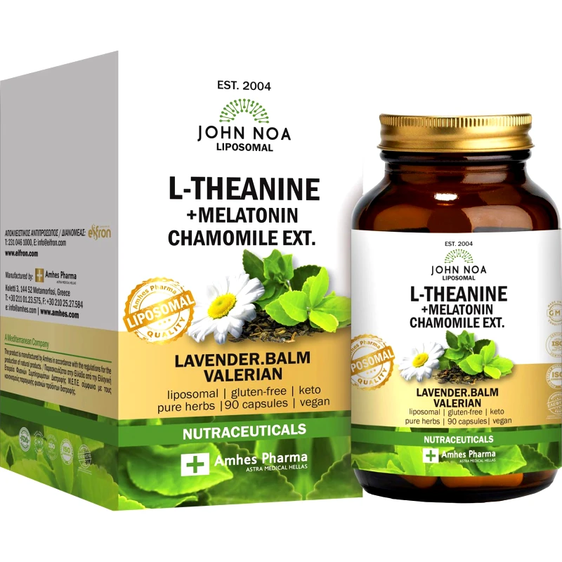 John Noa John Noa Liposomal L-Theanine & Melatonin Συμπλήρωμα Διατροφής Αμινοξέος Θειανίνης, Μελατονίνης & Εκχυλίσματος Βοτάνων Λιποσωμικής Μορφής για Γρηγορότερο & Ποιοτικότερο Ύπνο 90caps