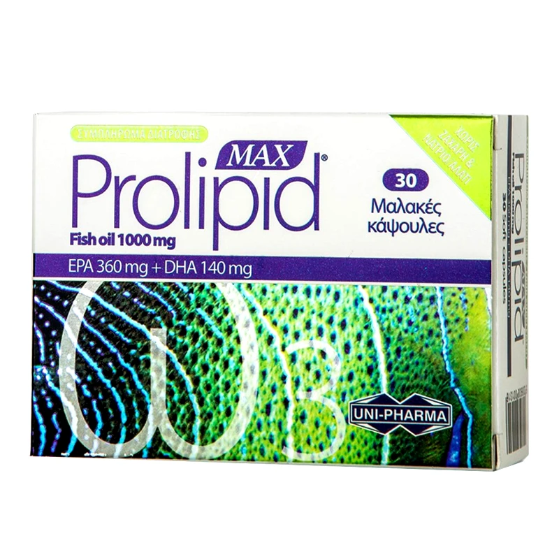 Uni-Pharma UniPharma Prolipid Max Fish Oil 1000mg Food Supplement Συμπλήρωμα Διατροφής με Ωμέγα-3 & Βιταμίνη Ε για τη Φυσιολογική Λειτουργία της Καρδιάς 30caps