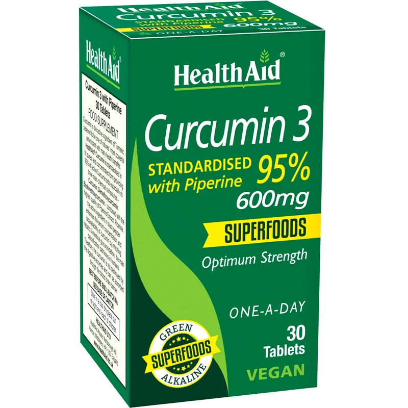 Health Aid Health Aid Curcumin 3 600mg Συμπλήρωμα Διατροφής Εκχυλίσματος Κουρκουμά & Μαύρου Πιπεριού Κατά της Δυσπεψίας με Ισχυρές Αντιφλεγμονώδεις & Αντιοξειδωτικές Ιδιότητες 30tabs