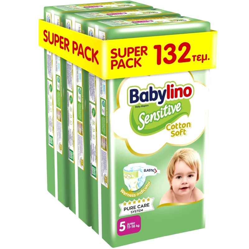 Babylino Babylino Sensitive Cotton Soft Super Pack Junior Νο5 (11-16kg) 132 Τεμάχια (3x44 Τεμάχια)