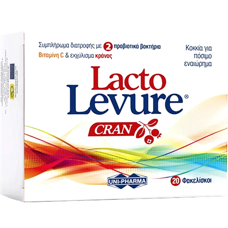 Uni-Pharma Uni-Pharma Lacto Levure Cran Συμπλήρωμα Διατροφής Προβιοτικών, Βιταμίνης C & Εκχυλίσματος Κράνμπερι για την Καλή Υγεία του Ουροποιητικού & την Ενίσχυση της Χλωρίδας του Κόλπου με Γεύση Πορτοκάλι 20 Sachets