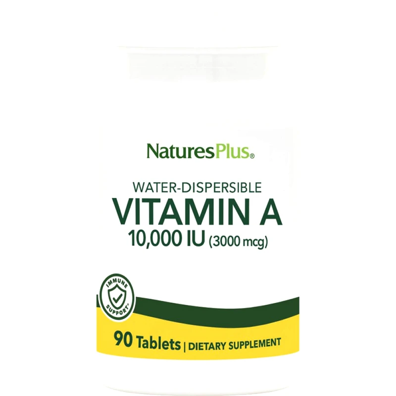 Natures Plus Natures Plus Vitamin A 10.000IU Συμπλήρωμα Διατροφής Βιταμίνης Α με Αντιοξειδωτική Δράση για την Καλή Υγεία των Οστών, Δέρματος & Ματιών σε Μορφή Διασπειρόμενων Δισκίων 90tabs