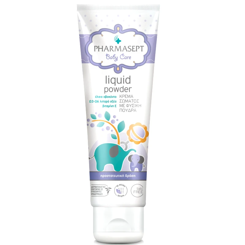 Pharmasept Pharmasept Baby Care Liquid Powder Κρέμα Σώματος με Πούδρα Φυτικής Προέλευσης για την Φροντίδα της Βρεφικής Επιδερμίδας 150ml