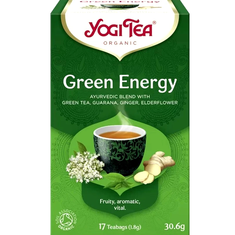 Yogi Tea Yogi Tea Green Energy 17 Τεμάχια Ρόφημα Μείγματος Πράσινου Τσαγιού, Γκουαρανά, Τζίντζερ & Σαμπούκου Φιλοσοφίας Αγιουρβέδα για Ενέργεια & Απώλεια Βάρους (17 Φακελάκια x 1.8g)