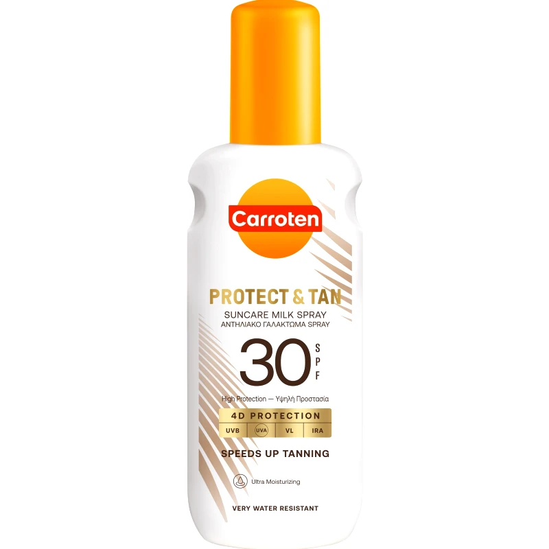 Carroten Carroten Protect & Tan Suncare Milk Spray Spf30 Αντηλιακό Γαλάκτωμα Σώματος Υψηλής Προστασίας που Επιταχύνει το Μαύρισμα 200ml