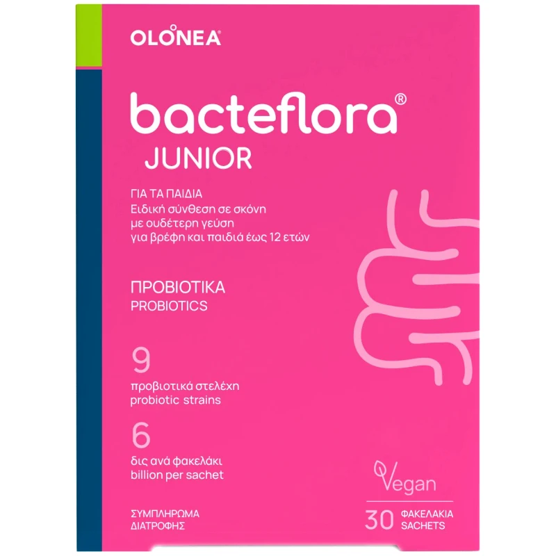 Olonea Olonea Bacteflora Junior Συμπλήρωμα Διατροφής με Προβιοτικά για Βρέφη & Παιδιά σε Σκόνη με Ουδέτερη Γεύση 30 Sachets