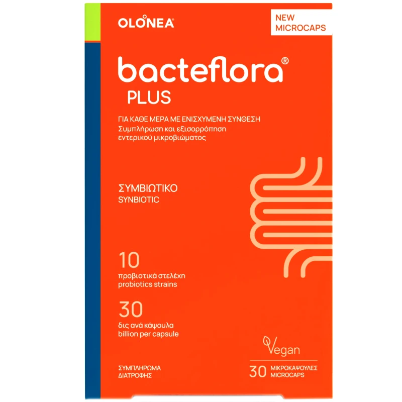 Olonea Olonea Bacteflora Plus Synbiotic Συμπλήρωμα Διατροφής με Προβιοτικά & Πρεβιοτικά για την Ισορροπία του Εντερικού Μικροβιώματος & την Καλή Λειτουργία του Εντέρου 30 MicroCaps