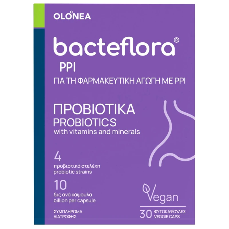 Olonea Olonea Bacteflora PPI Probiotics Συμπλήρωμα Διατροφής με Προβιοτικά, Βιταμίνες & Μέταλλα για Φαρμακευτική Αγωγή με PPI 30veg.caps