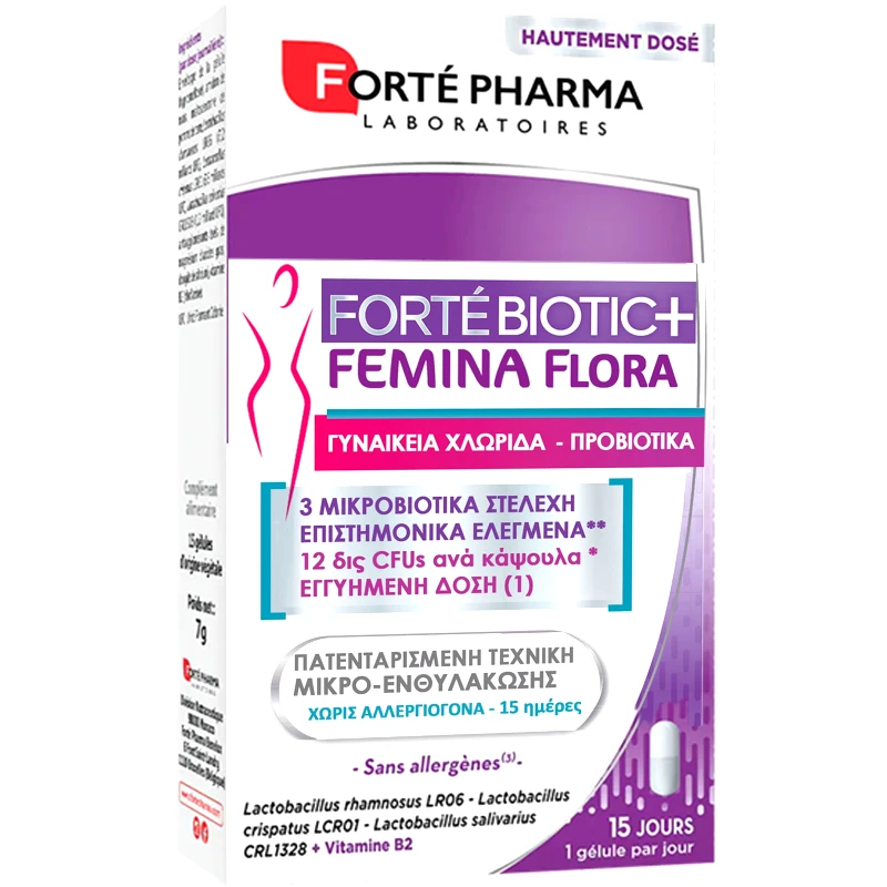 FORTE PHARMA Forte Pharma ForteBiotic Femina Flora Συμπλήρωμα Διατροφής Προβιοτικών & Βιταμίνης Β2 για τη Διατήρηση Χλωριδικής Ισορροπίας, & Φυσιολογικών Βλεννογόνων στις Γυναίκες 15caps