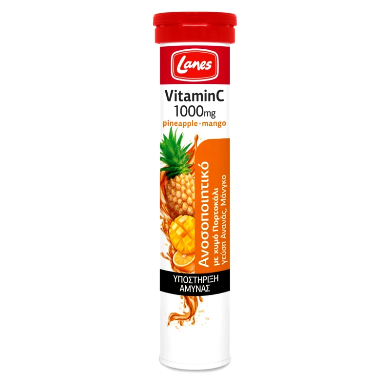 Lanes Lanes Vitamin C 1000mg Συμπλήρωμα Διατροφής για την Υποστήριξη της Άμυνας με Γεύση Ανανά & Μάνγκο 20 Αναβράζουσες Ταμπλέτες