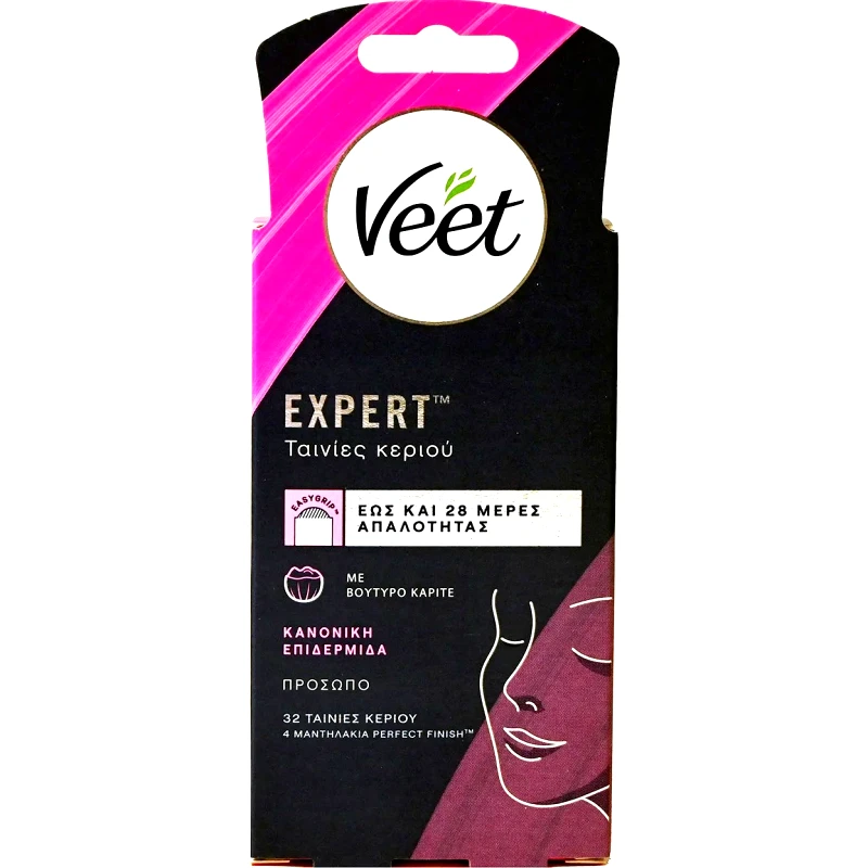 Veet Veet Expert Face Wax Strips Αποτριχωτικές Ταινίες Προσώπου για Κανονική Επιδερμίδα 32 Τεμάχια