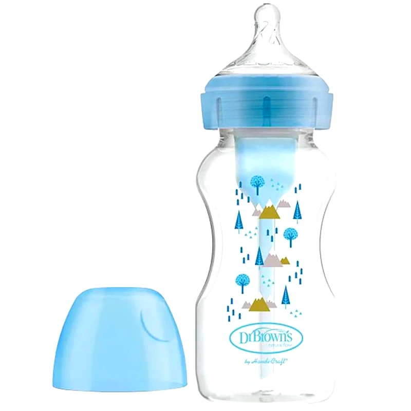 Dr.Brown Dr. Brown’s Μπιμπερό Πλαστικό Options+ Anti-colic με Φαρδύ Λαιμό 0m+, 270ml, Κωδ WB91802 - Μπλε