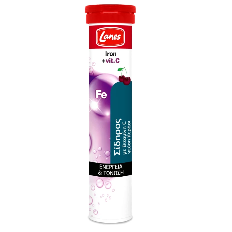 Lanes Lanes Iron + Vitamin C Σίδηρος µε Βιταμίνη C, για το Φυσιολογικό Σχηματισμό των Ερυθρών Αιμοσφαιρίων, Γεύση Κεράσι 20Effer.Tabs