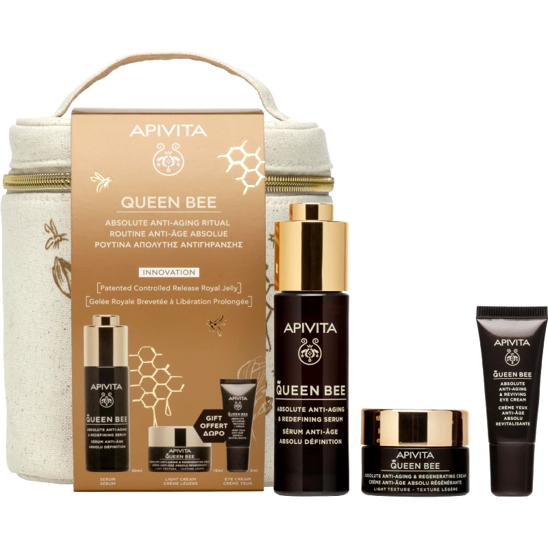 Apivita Apivita Queen Bee Promo Absolute Anti-Aging & Redefining Serum 30ml & Regenerating Light Texture Cream 15ml & Reviving Eye Cream 5ml & Δώρο Νεσεσέρ 1 Τεμάχιο