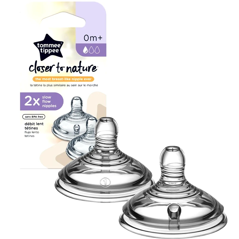 Tommee Tippee Tommee Tippee Closer to Nature Anti-Colic Slow Flow Teats 0m+ Θηλή Σιλικόνης Αργής Ροής Κατά των Κολικών 2 Τεμάχια, Κωδ 424584