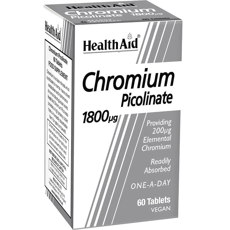 Health Aid Health Aid Chromium Picolinate 1800μg Συμπλήρωμα Διατροφής Πικολονικού Χρωμίου για τον Έλεγχο του Βάρους & της Γλυκόζης στο Αίμα 60tabs