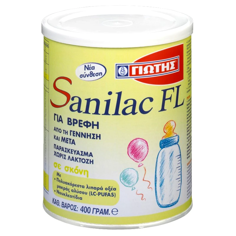 Sanilac Sanilac FL Γάλα για Βρέφη από την Γέννηση, Χωρίς Προσθήκη Λακτόζης 400gr